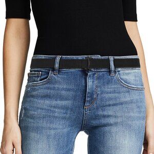 Women No Show Elastic Web Strap Belt Flat Buckle for Jeans Dresses